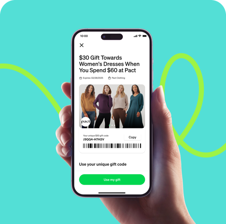 Nift gift offer screen: $30 gift toward women's dresses